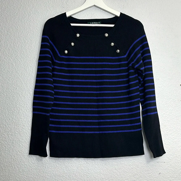Lauren‎ Ralph Lauren Women’s Striped Ribbed Pullover Sweater Top Large - Picture 1 of 9